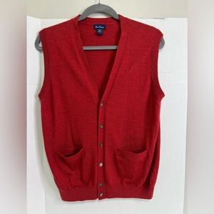 PAUL FREDRICK Sweater Vest Cardigan Button Up Sz L 100% Merino Wool Deep Red